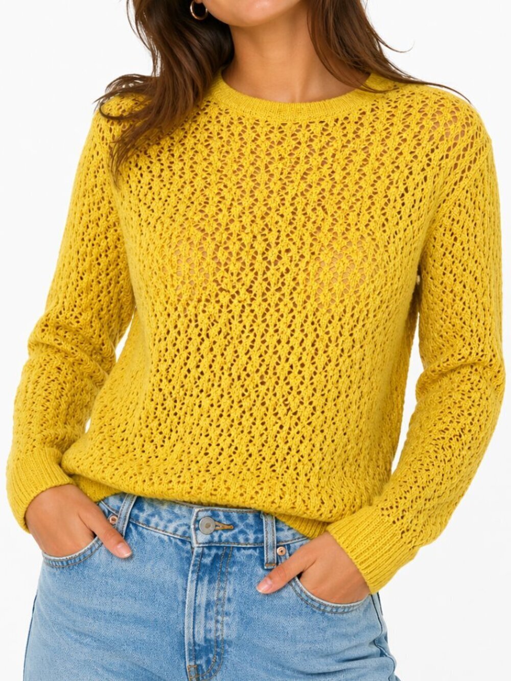 COMPANIA FANTASTICA Cropped Knit Sweater Yellow Medium